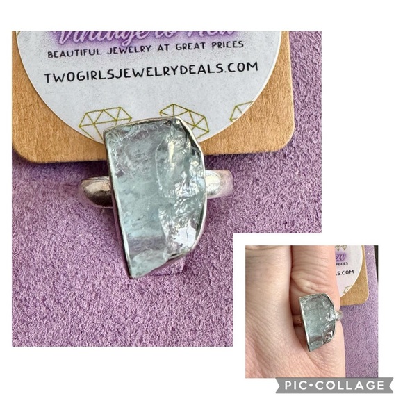 Rough Cut Aquamarine Sterling Silver Ring - Picture 1 of 1